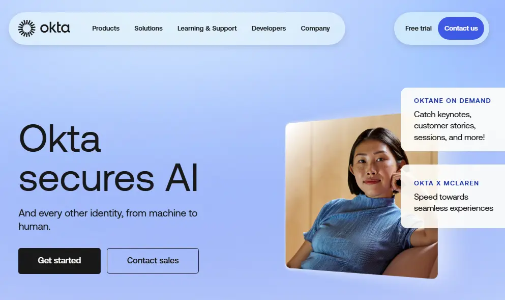 Okta identity platform dashboard showing SSO and access management